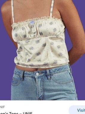 UNIF Adore cream floral print satin strappy camisole top size M